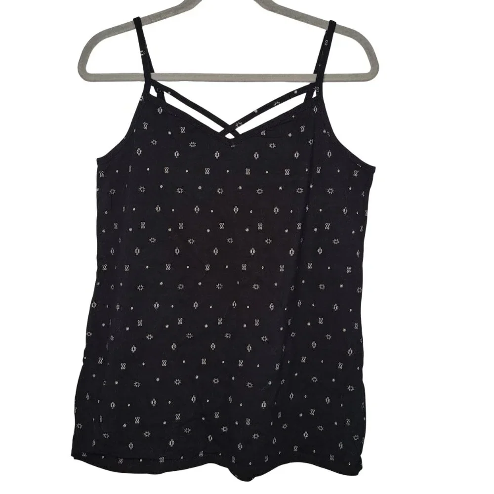 Torrid Black Patterned Strappy Spaghetti Strap Tank Top Plus Size 2